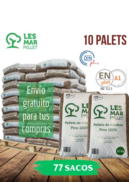 Lesmar pellet – 10 Palet de 770 Sacos certificado ENPLUS 15Kg