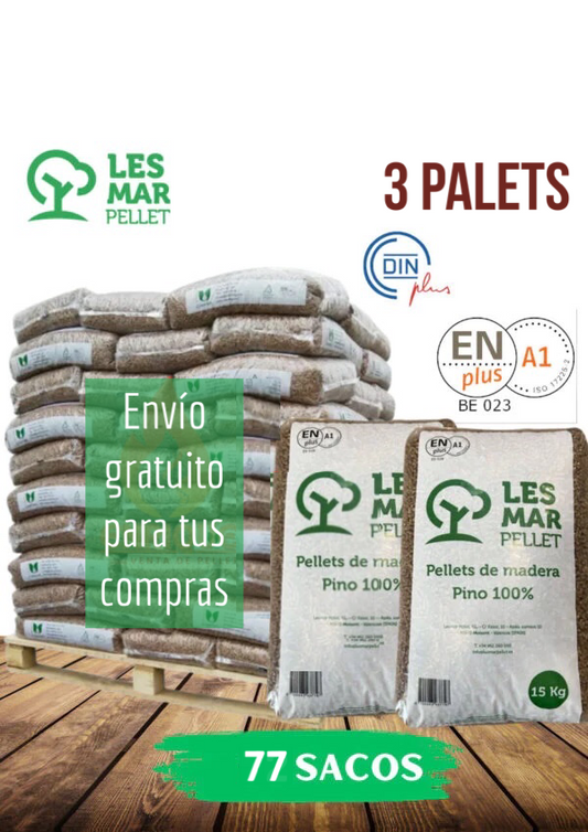 Lesmar pellet – 3 Palet de 231 Sacos certificado ENPLUS 15Kg